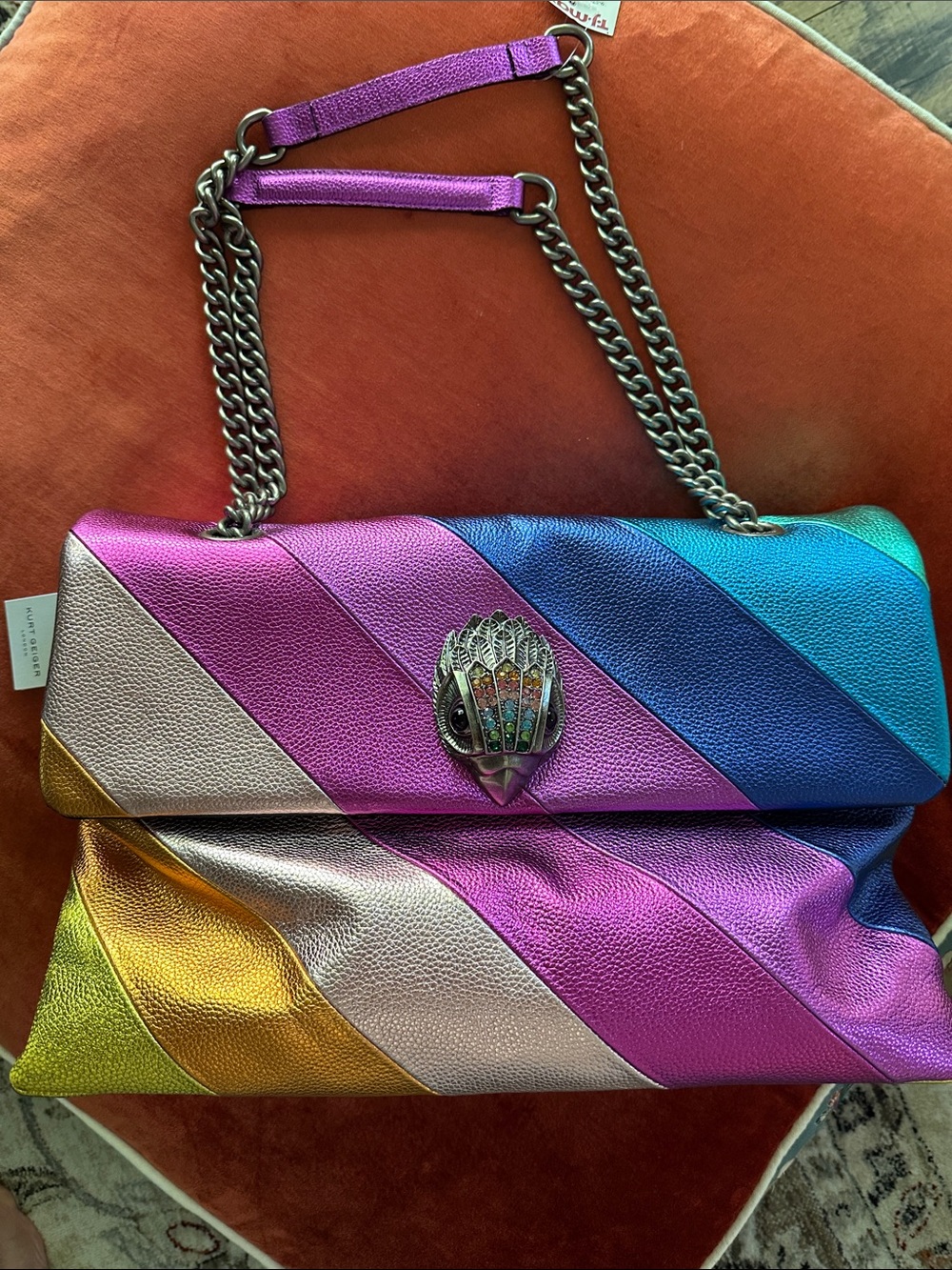 Kurt Geiger Multicolor Metallic Rainbow Leather Shoulder Bag